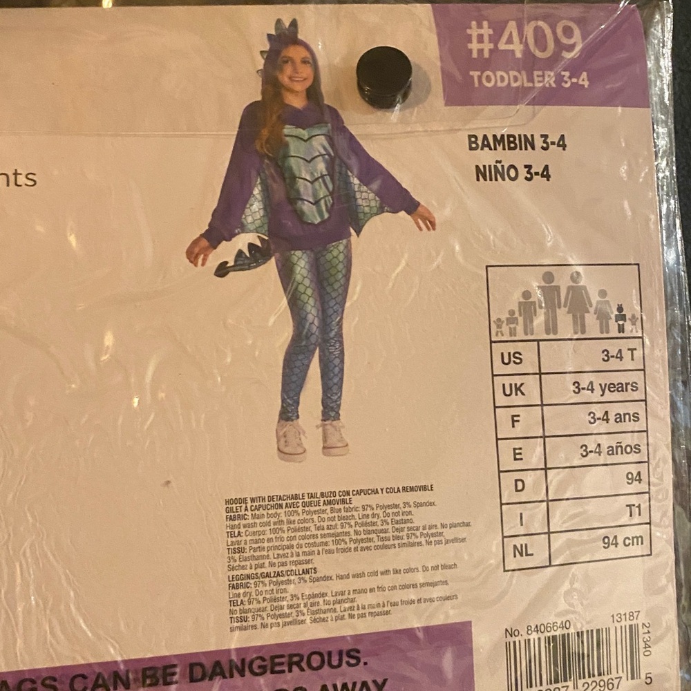 3-4T Enchanting dragon mystique Costume: hooded long sleeve shirt/tail/leggings